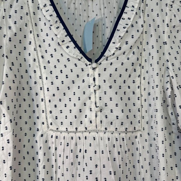 Loft Womens White & Navy Polka Dot Blouse Size S Petite - Picture 3 of 8